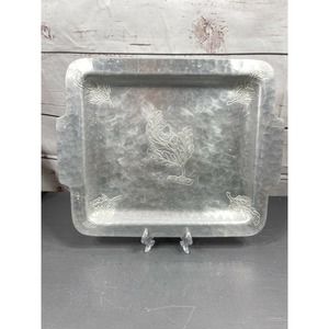 Vintage Antique Hand Wrought Aluminum Farberware Tray Acorn Oak Leaf Pattern